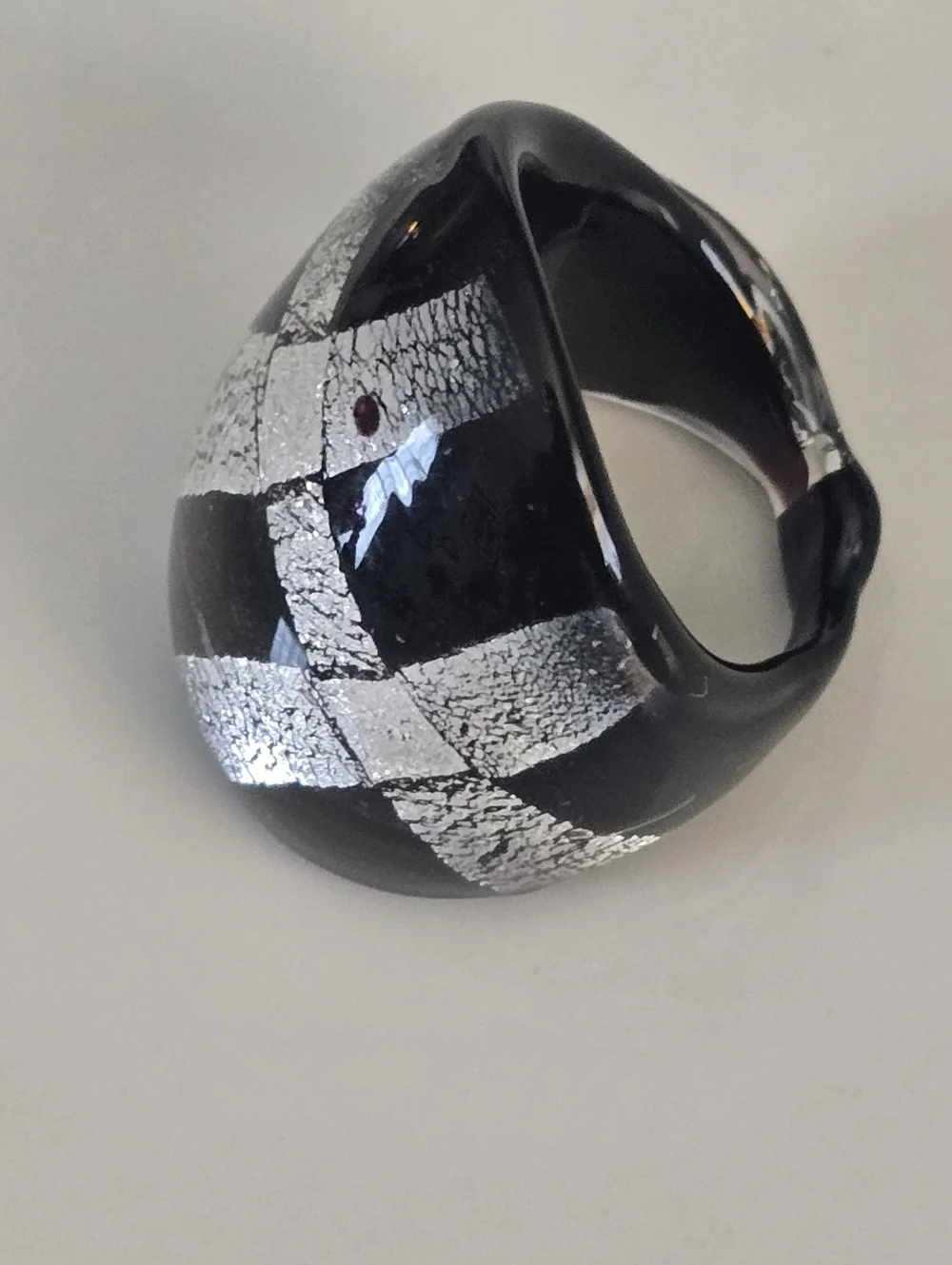 Chunky Black Silver Acrylic Statement Ring Size 7 Artisan Modern